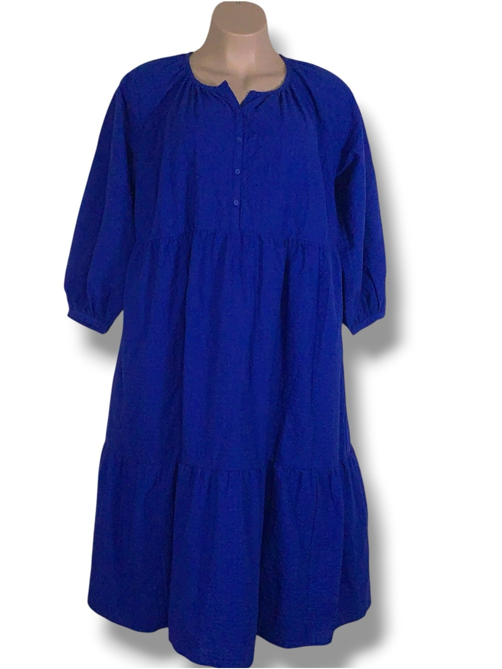 2X Old Navy Royal Blue Peasant Dress Button Up Neckline Prairie Cotton Midi
